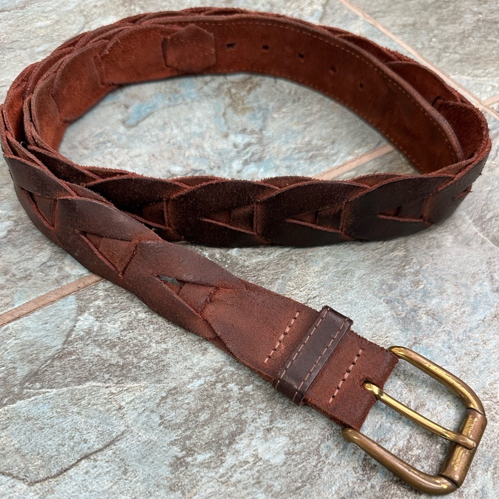 Vintage Brown Leather Braided Genuine Leather Belt Unisex Size 36 Made In Mexico